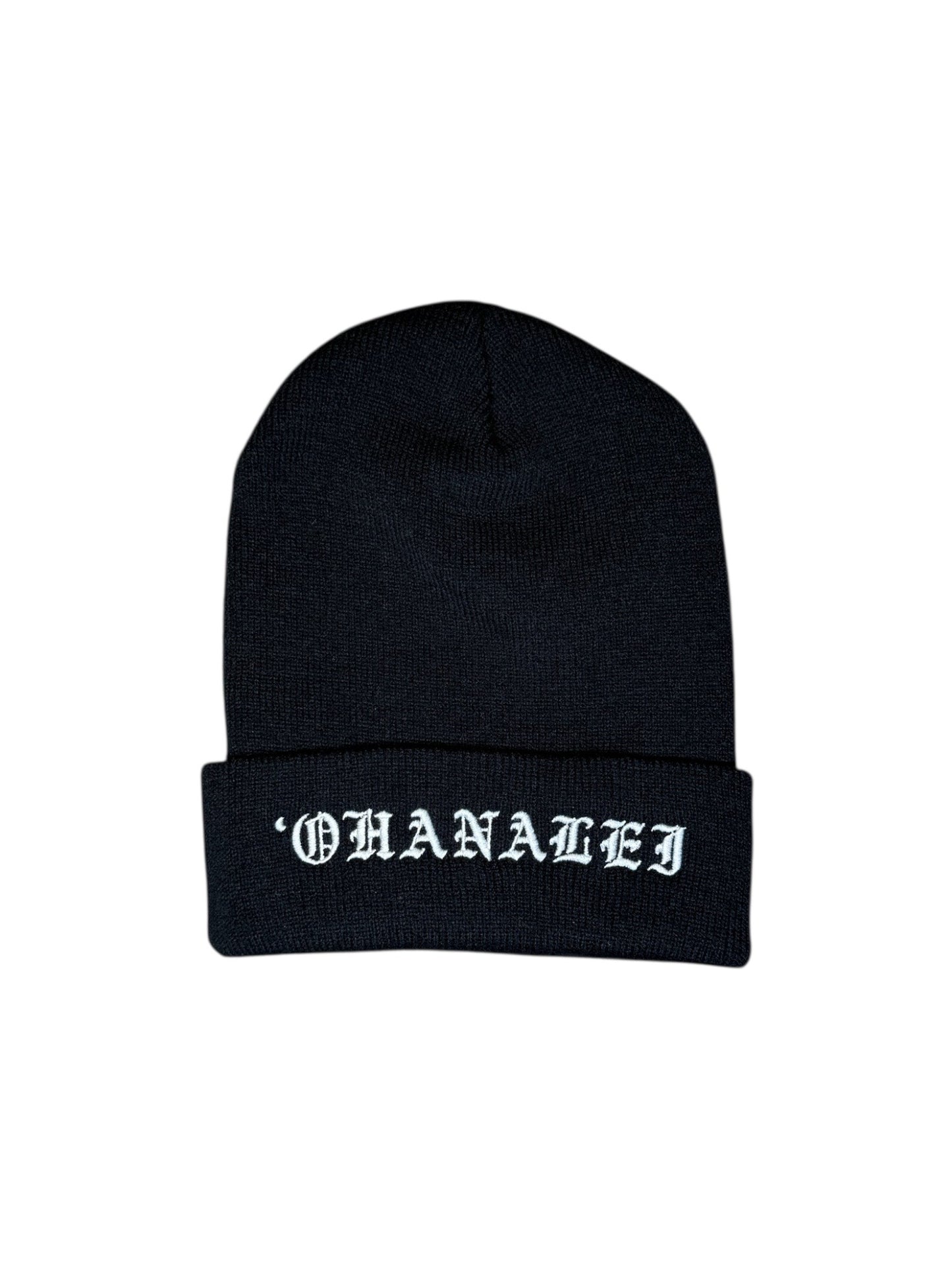 Old English “OHANALEI” Embroidered Beanie - Black