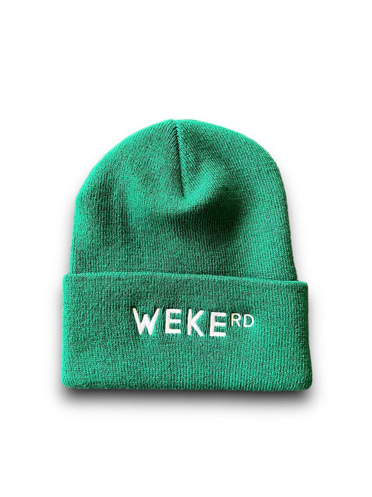Weke Rd Beanie - Green with White Embroidery
