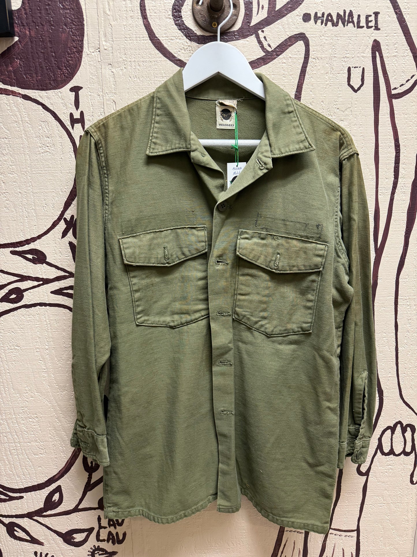 Ohanalei Vintage - “ALOHA PATCH” Military Jacket - (Back Aloha Patch Only)Solid Army Green