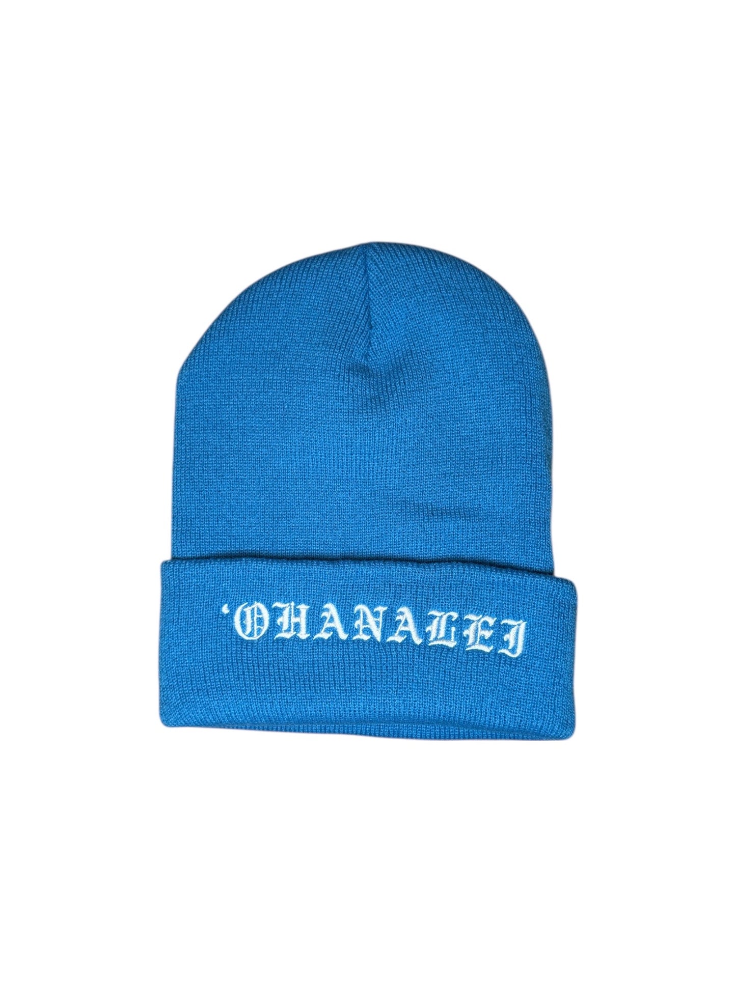 Old English “OHANALEI” Embroidered Beanie - Blue