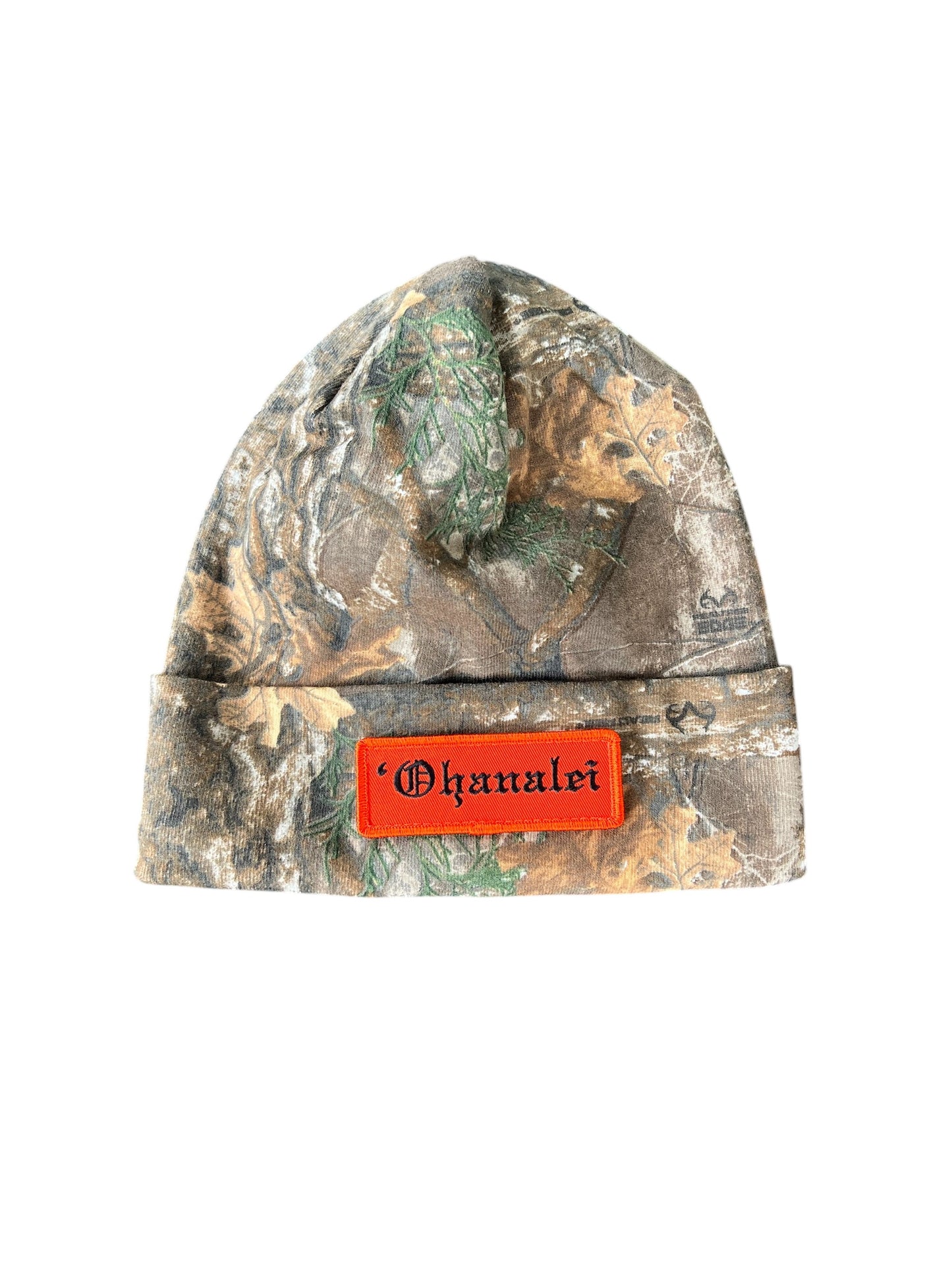 Ohanalei “Old English” Orange Patch on Camo Beanie