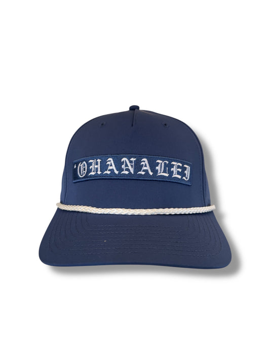 Old English “OHANALEI” Embroidered PATCH  Snapback Hat - Navy