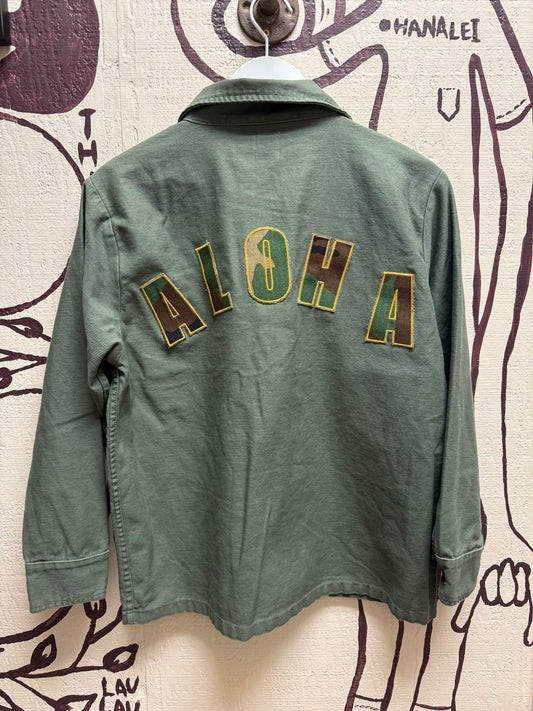 Ohanalei Vintage - “ALOHA PATCH” Military Jacket - (Back Aloha Patch Only)Solid Army Green