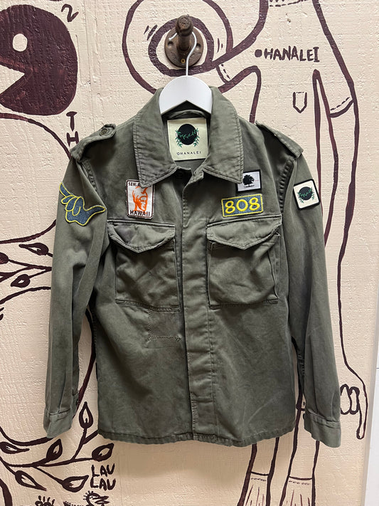 Ohanalei Vintage- Army Camo Green Jacket with Custom Patches