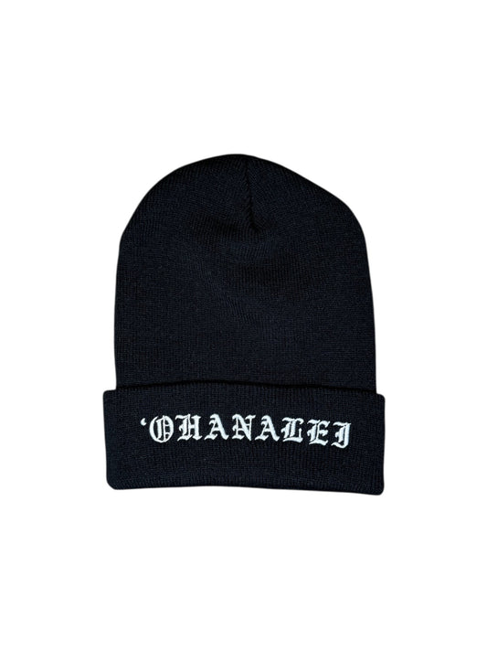 Old English “OHANALEI” Embroidered Beanie - Black