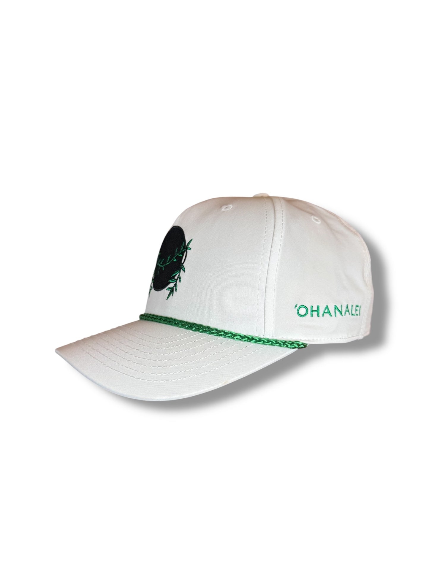Ohanalei “Black Pot” Logo SnapBack Hat - White w/ Green rope