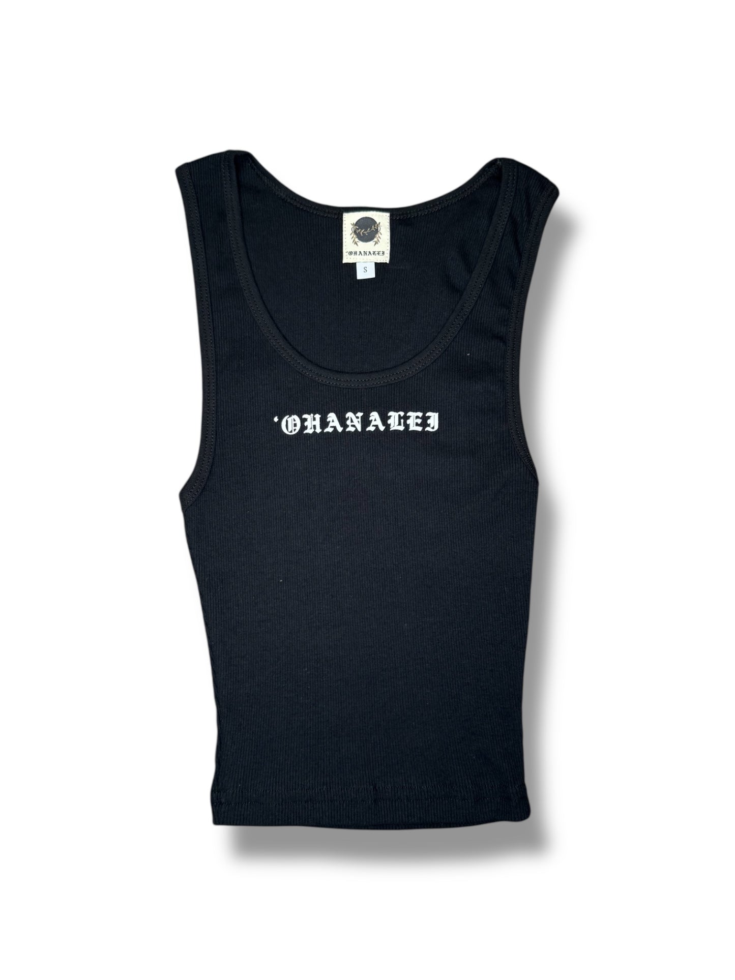 Ohanalei - “Old English Ohanalei” Womens Crop Tank - Black