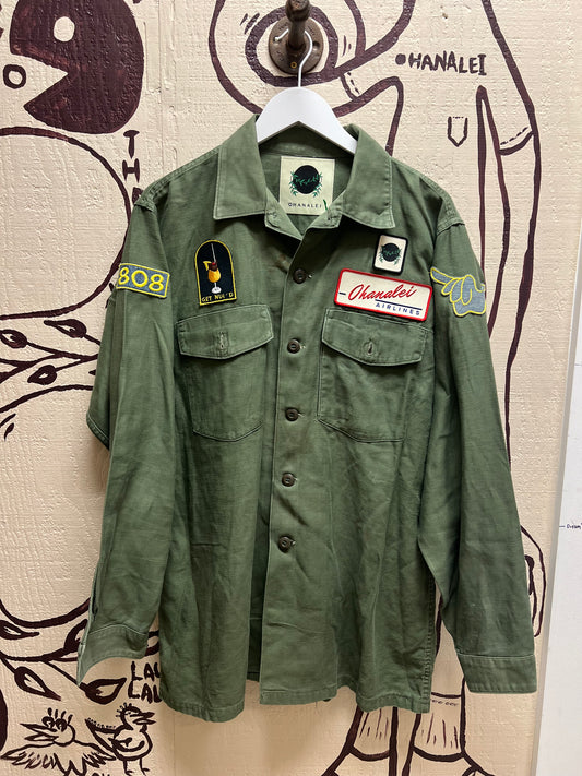 Ohanalei Vintage- Army Camo Green Jacket with Custom Patches