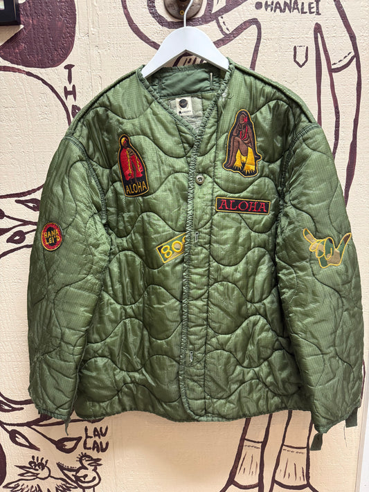 Ohanalei Vintage - “ALOHA PATCH” Puff Bomber Jacket - Solid Army Green