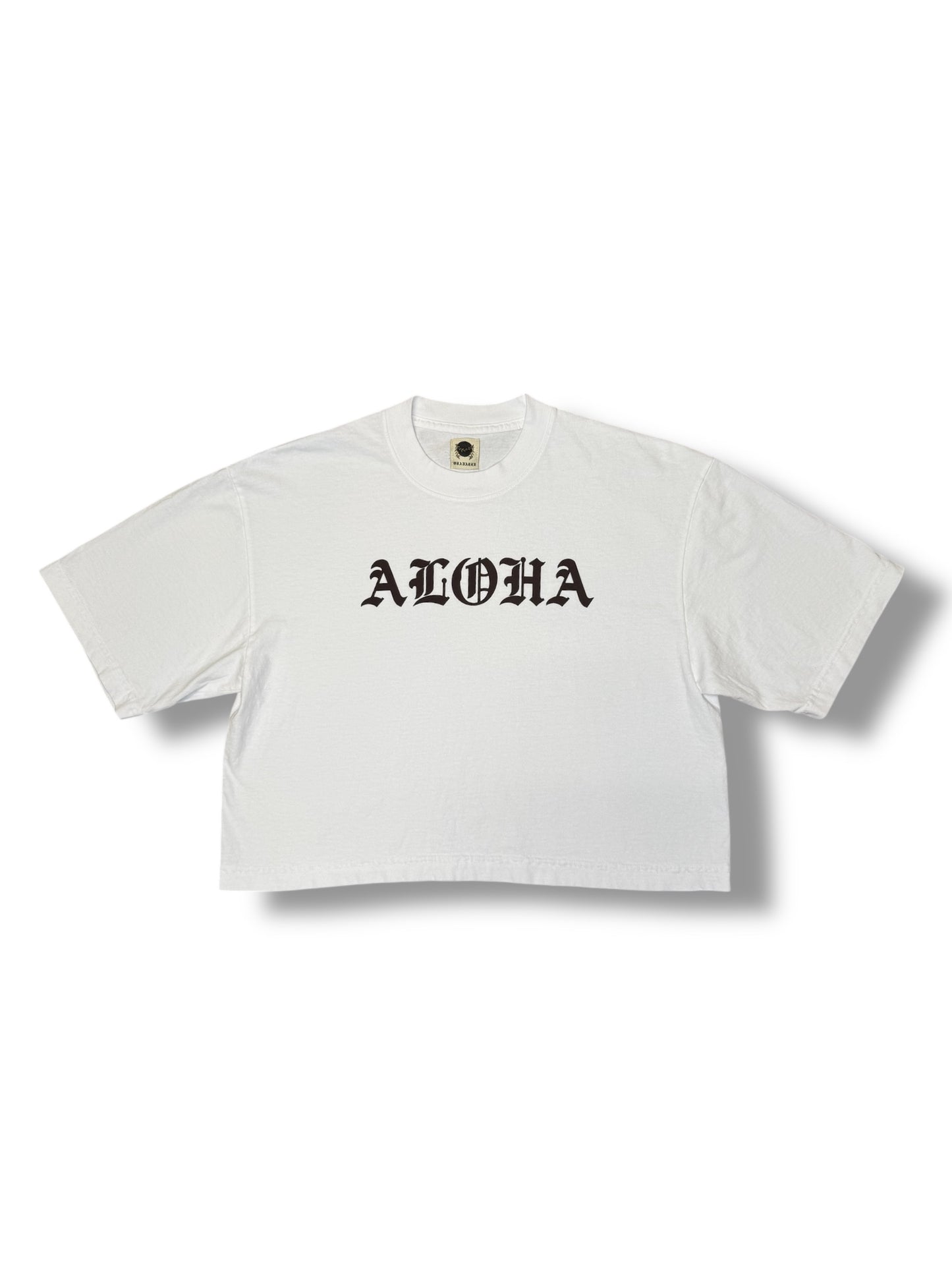 Ohanalei - Women’s “ALOHA” White Crop Tee