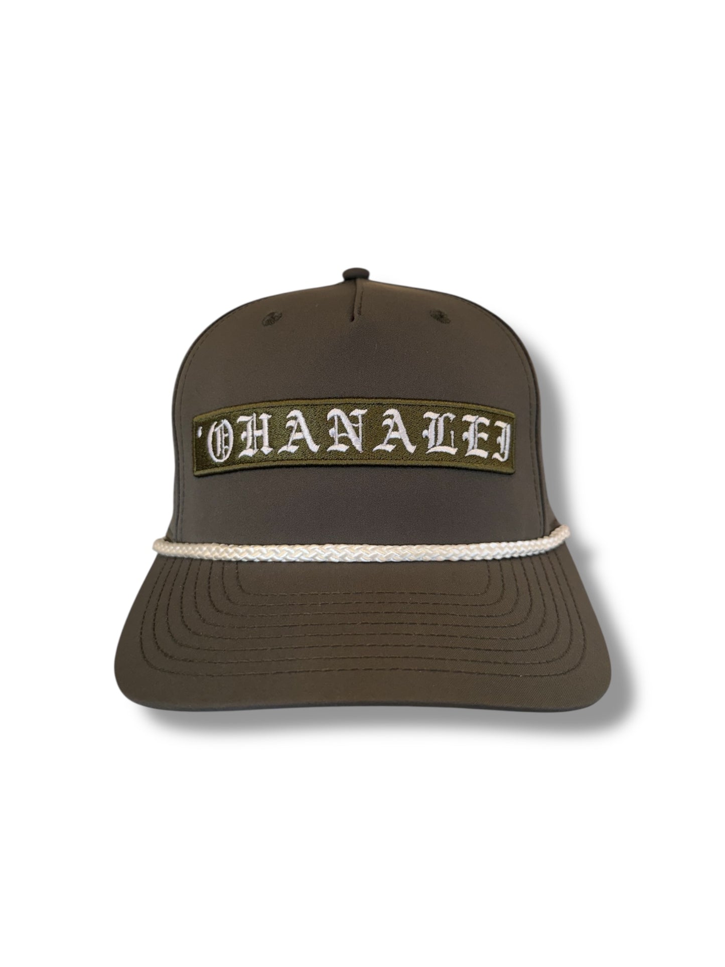 Old English “OHANALEI” Embroidered PATCH  Snapback Hat - Olive