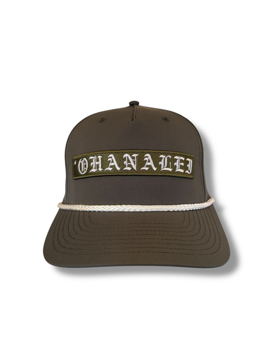 Old English “OHANALEI” Embroidered PATCH  Snapback Hat - Olive