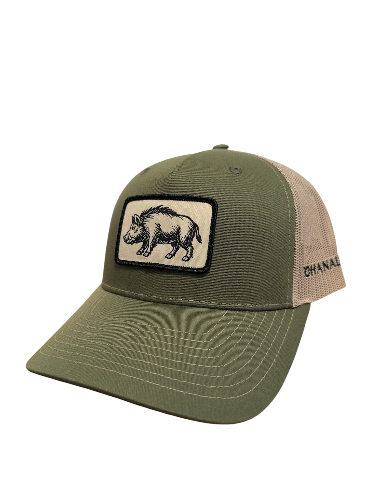 Ohanalei - “Boar” Patch Hat- Olive/Tan Split Snap Back