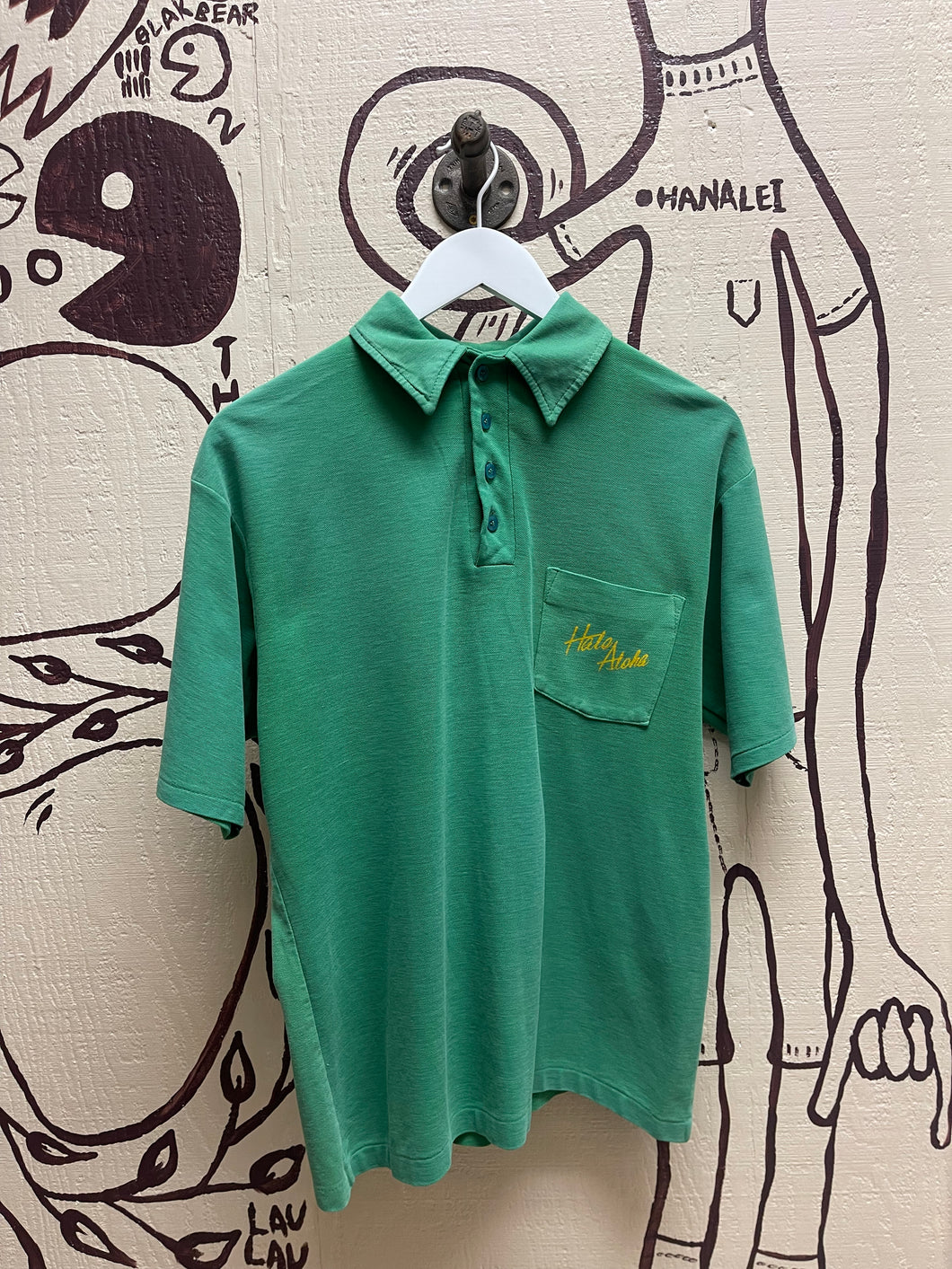 Ohanalei Vintage- “Hale Aloha” Green Polo Shirt
