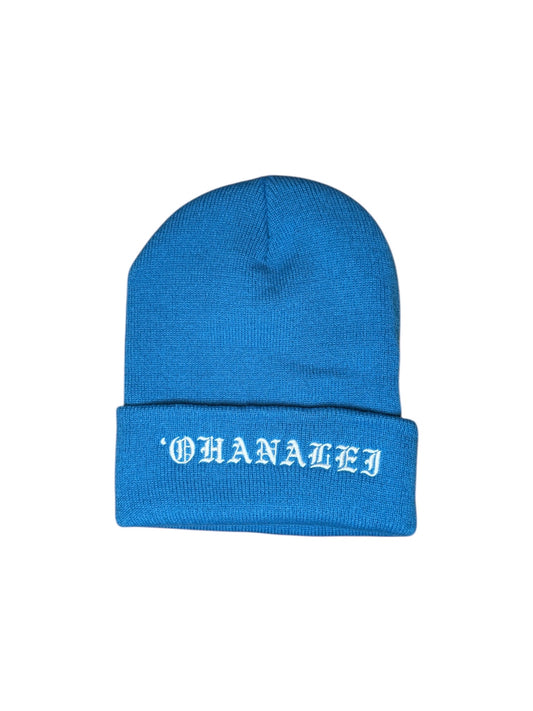 Old English “OHANALEI” Embroidered Beanie - Blue