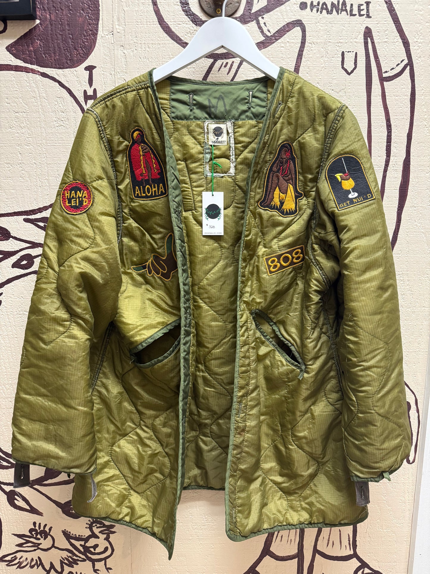 Ohanalei Vintage - “ALOHA PATCH” Puff Bomber Jacket - Solid Army Green