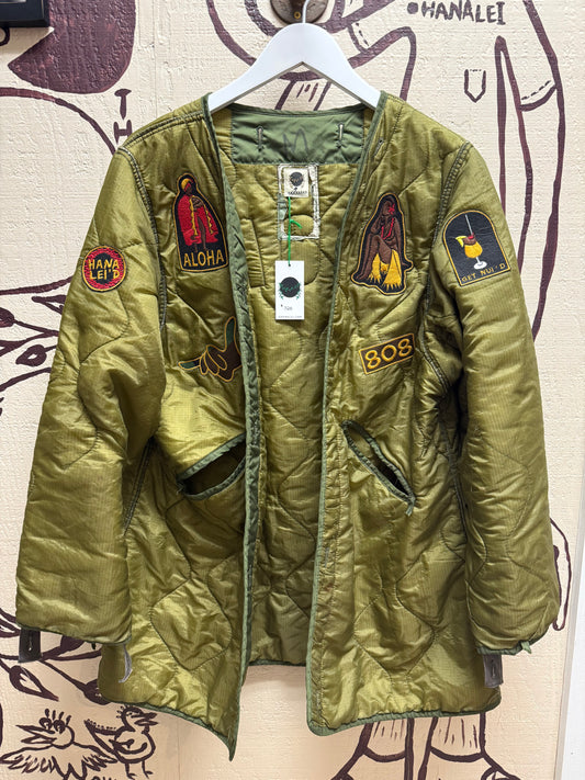 Ohanalei Vintage - “ALOHA PATCH” Puff Bomber Jacket - Solid Army Green