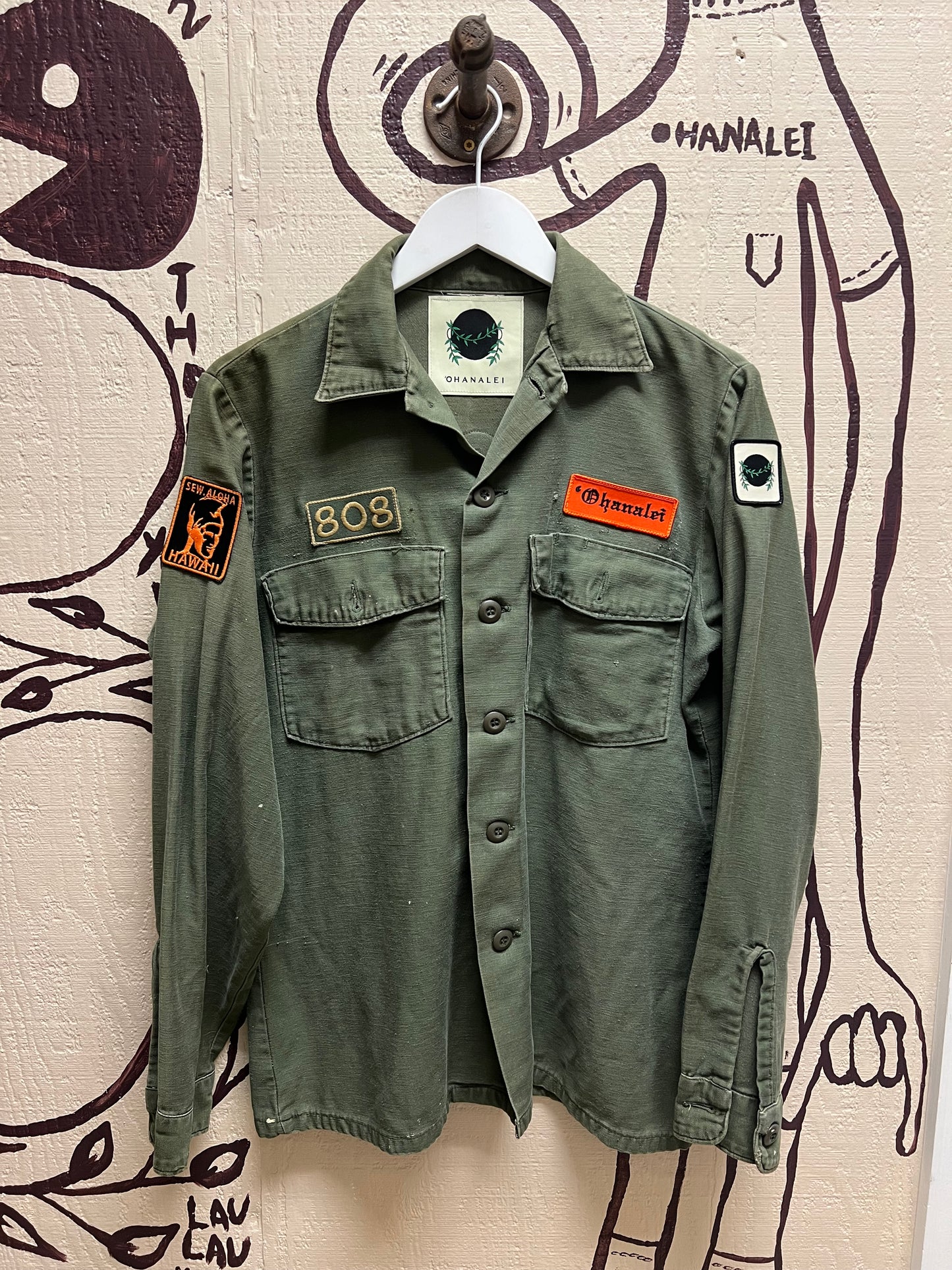 Ohanalei Vintage- Army Camo Green Jacket with Custom Patches